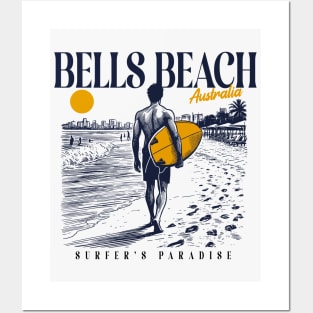 Vintage Surfing Bells Beach, Australia // Retro Surfer Sketch // Surfer's Paradise Posters and Art